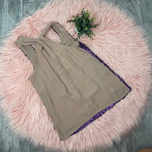NEW Very J Purple Sequins Chiffon Tank Blouse Top - Picture 4 of 6